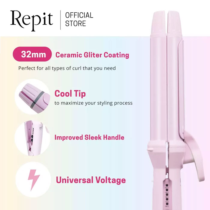 Repit Catokan Rambut Curl and Flat 2in1 32mm - Pink